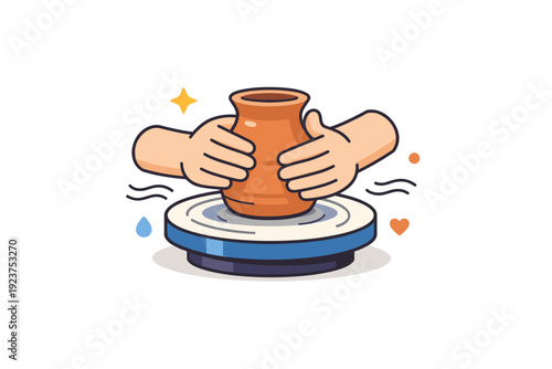 Pottery and ceramics making focused on hands shaping clay into functional and artistic forms. A calm visual scene with a potter?s wheel,