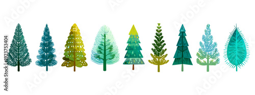 set of christmas trees flat style vector illustration isolated on white background