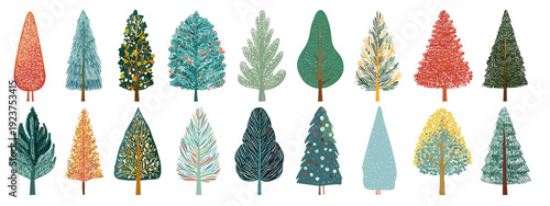 set of christmas trees flat style vector illustration isolated on white background