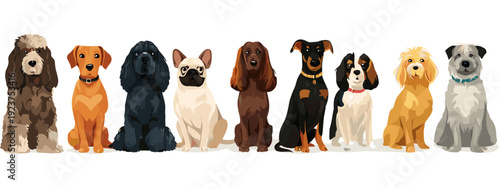 set of seamless  dogs flat style vector illustration isolated on white background