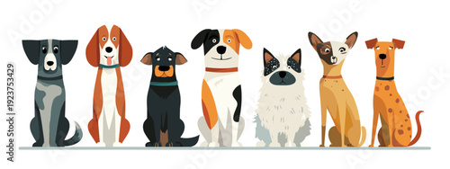 set of seamless  dogs flat style vector illustration isolated on white background