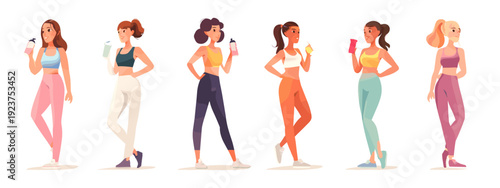 set of illustration of a sports woman fitness group of girls 
