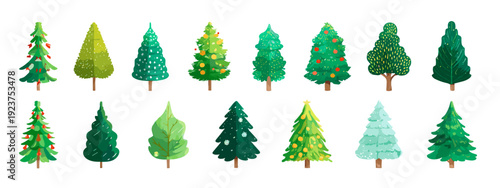 set of christmas trees flat style vector illustration isolated on white background