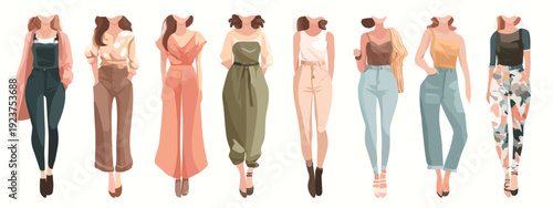 Colorful Women’s Fashion Collection Set Isolated on White Background