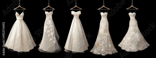 set of wedding dresses vector illustration isolated on black background 
