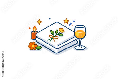 Tablecloth fold expressing seasonal refresh and table styling before a special occasion. A badge-style scene with a folded cloth, small decorative accent and