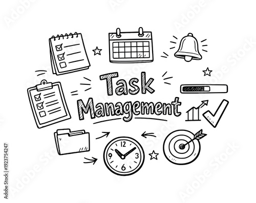 Task Management. Hand-drawn doodle illustration of Task Management. to-do list, calendar,