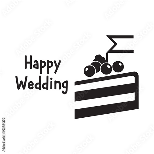 Happy Wedding Cake Slice with Berries and Topper Minimalist Icon