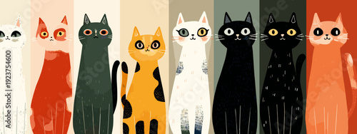 abstract grunge background with place for text and flat style cats 