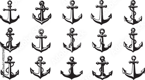 Black anchors on white background nautical symbol pattern design