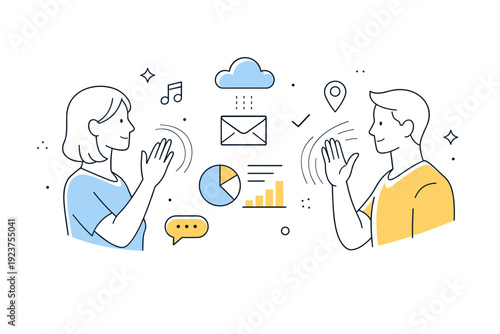 Invisible technology concepts. Hands-free interaction suggested by gestures and soft signal waves, no screens or hardware visible. Smooth and