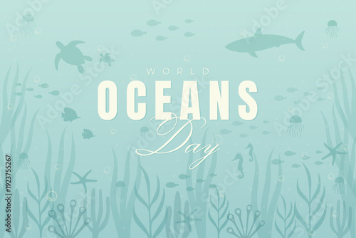 World Oceans Day banner and social media post set with underwater silhouettes vector illustration.