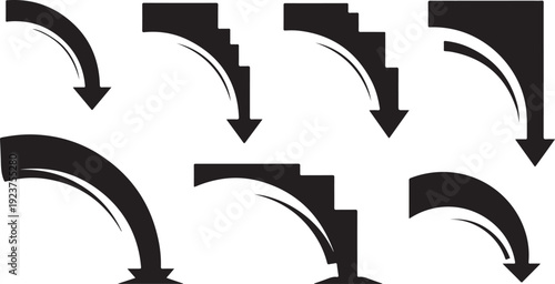 Collection of various black arrow icons on white background