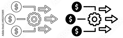 Financial automation and money processing workflow vector icon set