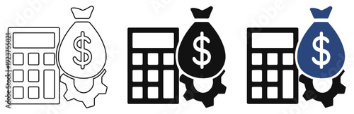 Financial management budget planning and accounting automation icon set