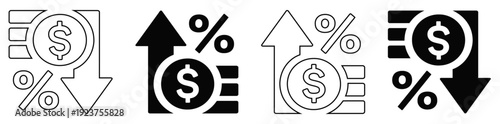 Financial Economy Growth and Inflation Rate Percentage Icon Set
