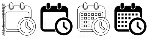 Modern Calendar and Clock Vector Icon Set for Scheduling and Planning
