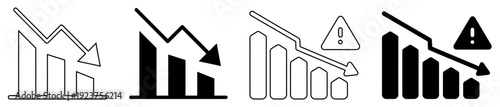 Professional Financial Crisis and Recession Vector Icon Set with Downward Arrow and Chart