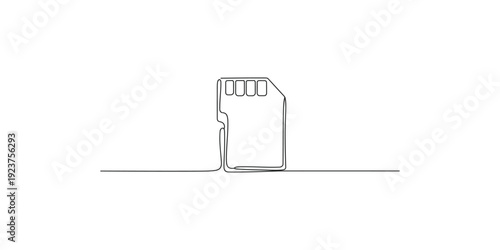 Continuous line drawing of an sd card on a white background, symbolizing technology and memory storage