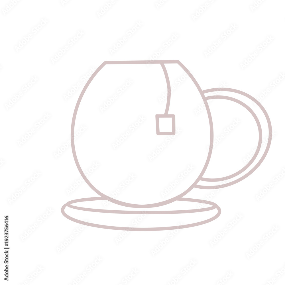 Fototapeta premium Cup glass with small plate illustration icon doodle inspired from drinking that can be use for social media, sticker, wallpaper, etc. with aesthetic white cream color 