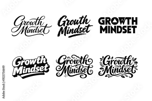 Growth mindset motivation lettering. Set lettering. harmonious lettering variations of the same emblematic concept, each with different