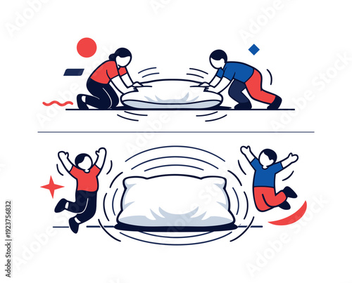 Minimal home care. Single pillow centered in the scene, compressed then expanding,