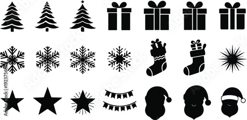 Festive Black Christmas Icons: Simple Holiday Silhouettes AI Generated