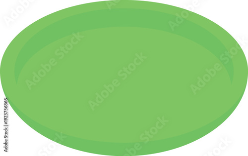 Round plastic tray in green color, isometric view, isolated on white background, ideal for serving food and drinks