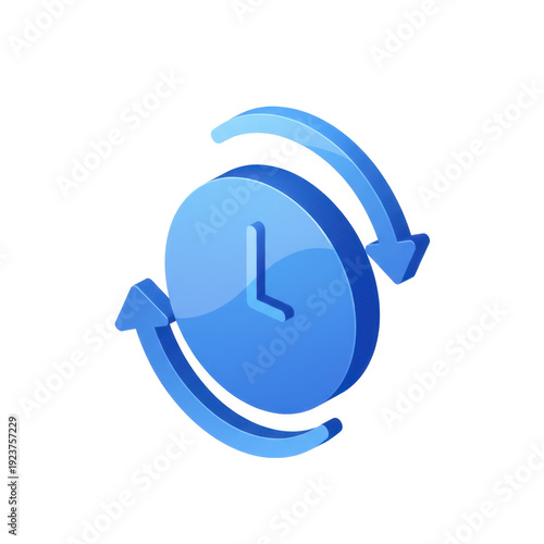 Blue Clock with Circular Arrows Indicating Time Flow