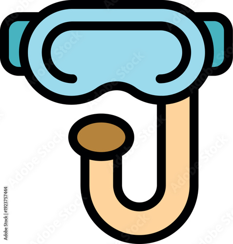 Cartoon style diving mask and snorkel promoting safe underwater exploration and watersports activities