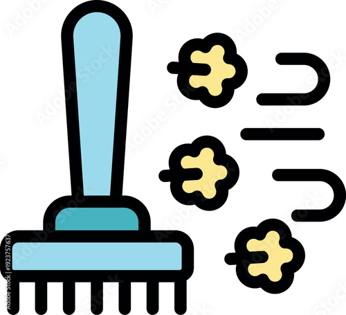 Cleaning pet fur during grooming with brush and wind blowing away dead hair