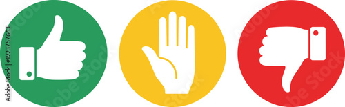 Vector illustration set of feedback hand gesture icons with thumbs up, open hand, thumbs down, evaluation decorative motifs
