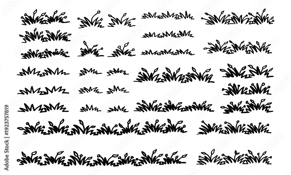 Obraz premium Black ink hand drawn grass clumps and borders nature