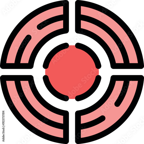 Marketing strategy icon showing a circular target with a bullseye and four quadrants, representing focus, targeting, and communication