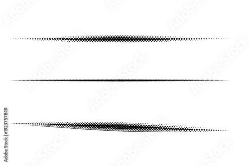 Halftone dotted line divider described as a single horizontal divider object shown in three views: front view, side view, and three-quarter