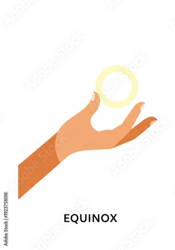 Hand holding glowing ring symbolizing equinox in minimal style  