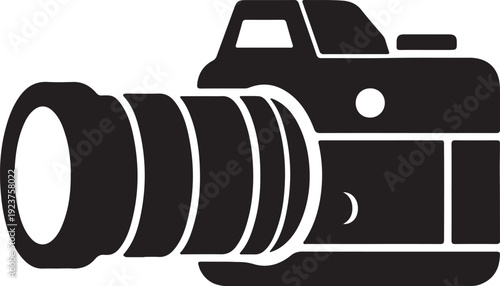 Modern camera with large lens attached isolated on transparent background perfect for photography stock illustrations