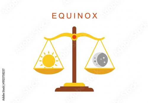 Equinox symbol with sun and moon on balance scales illustration  