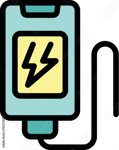 Power bank charging smartphone, featuring lightning bolt symbol indicating fast charging capability