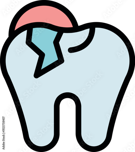 Cartoon molar showing a filling and a crack, representing the need for urgent dental care