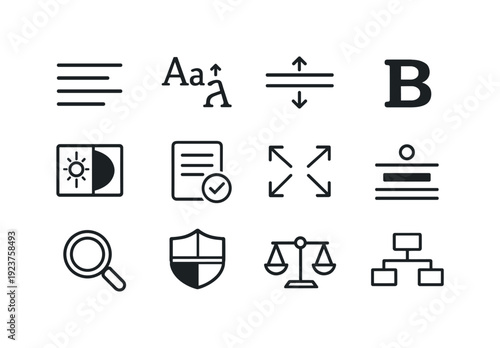 Mobile Typography Icons. Mobile Typography. Line outline icon set of Mobile Typography: readable text lines,