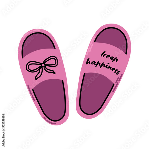 Cute Pink Home Slippers with Bow and Motivational Text Design