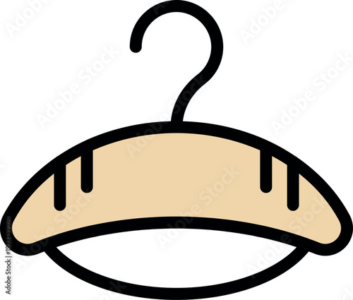 Simple beige clothes hanger icon isolated on white background, symbolizing fashion, retail, and clothing organization