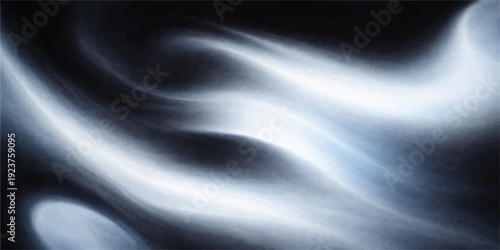 A dark blue abstract background features smooth flowing waves of silk fabric with a soft luxury texture and light motion curves for a decorative textile wallpaper design
