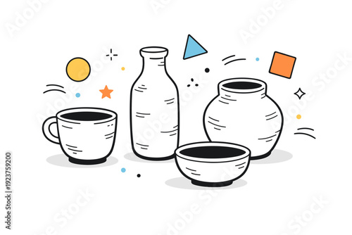 Clay and ceramic surfaces. Simple pottery forms shown with subtle surface imperfections, celebrating handmade quality and organic texture. Peaceful creative