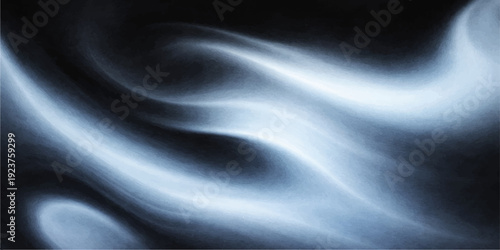 A luxury dark blue abstract background features smooth flowing waves of silk and satin fabric texture with soft purple light patterns for a shiny textile wallpaper design