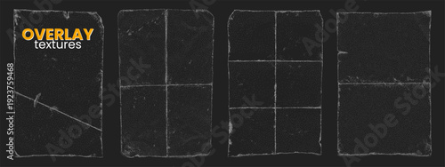 Grunge folded paper templates with vinyl paper overlay. Old blank sheets with crease marks and worn edges. Textured overlay for banners frames and layouts.