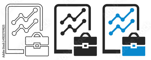 Business Analytics Report and Professional Portfolio Briefcase Vector Icon Set