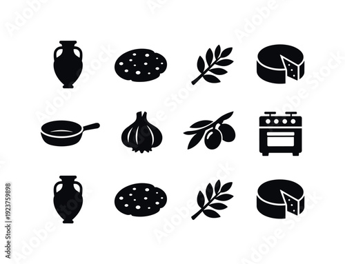 Roman kitchen reinterpretation. Filled icon set of Roman kitchen reinterpretation: Roman