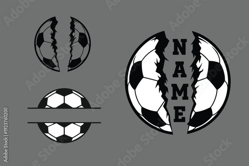 Broken Football Monogram Vector Illustration